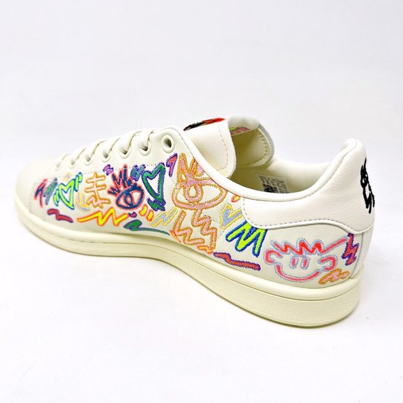 Adidas Originals Stan Smith Pride LGBTQ Cream White Graffiti Mens Shoes GX6394 - Picture 3 of 6